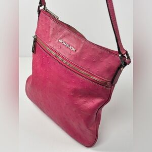 Michael Kors Hot Pink ostrich Crossbody Leather Bag with Gold Hardware
